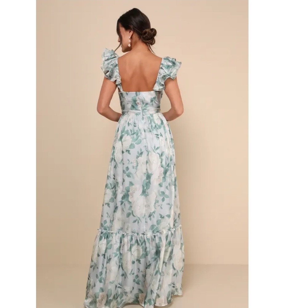 Lulus Size L Soiree Perfection Blue Floral Maxi Dress Wedding Garden Party - Picture 5 of 10